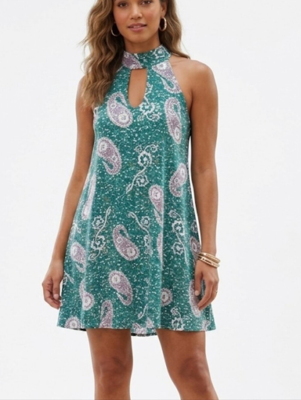 Lucy Love Paisley Sleeveless Mini Dress Size Large 70's Retro Revival